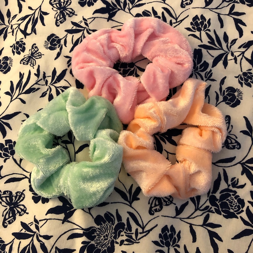 Trio of scrunchies pastel colors spring time